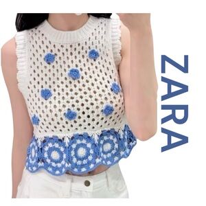 ZARA Blogger’s Favorite Floral Crochet Knit Top, Size S.